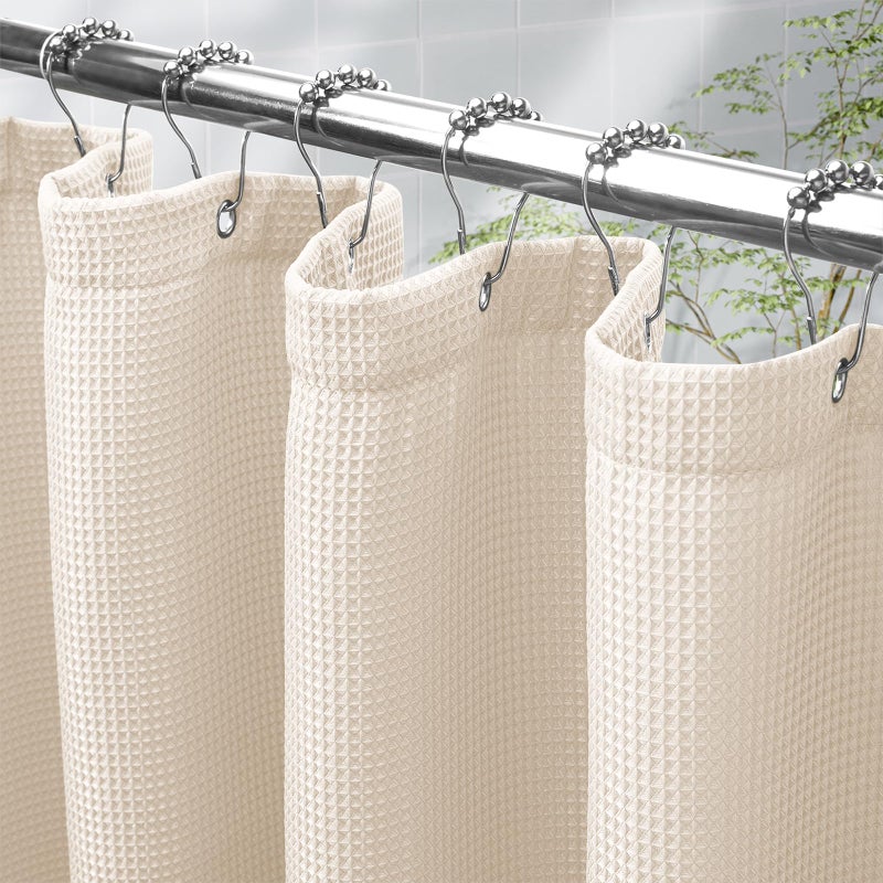 AmazerBath Waffle Shower Curtain, Heavy Duty Fabric Shower Curtain with Waffle Weave Hotel Quality Bathroom Curtains, 72 x 72 Inches (Cream Yellow) - Image 1